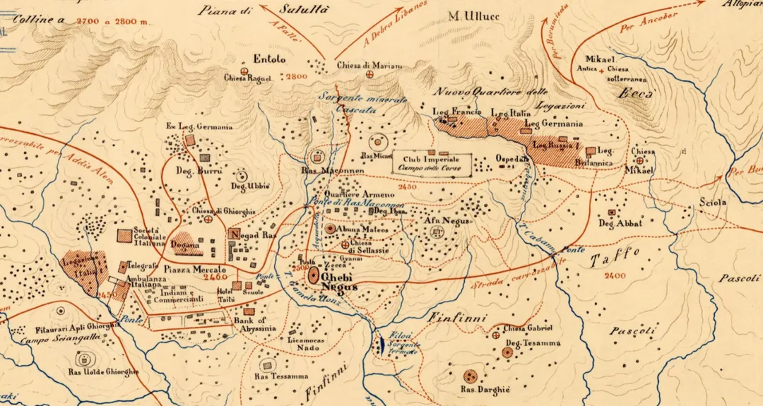 Italian map of Addis Ababa in 1909 closeup