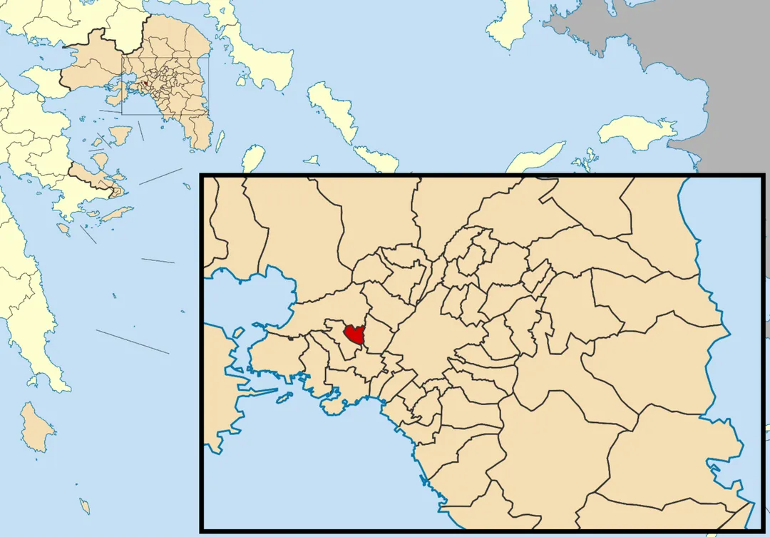 Locator map for Agia Varvara municipality in Greek region Attica (2011)