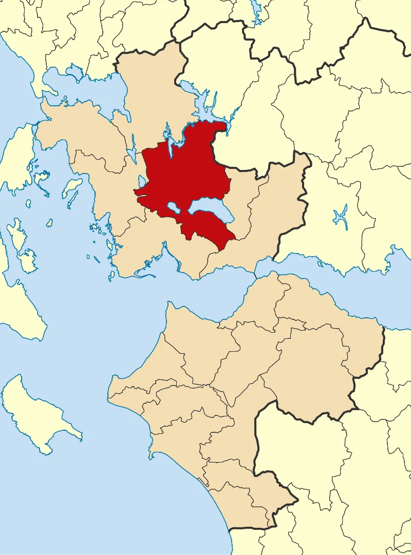 Locator map for Agrinio municipality in Greek region Western Greece (2011)