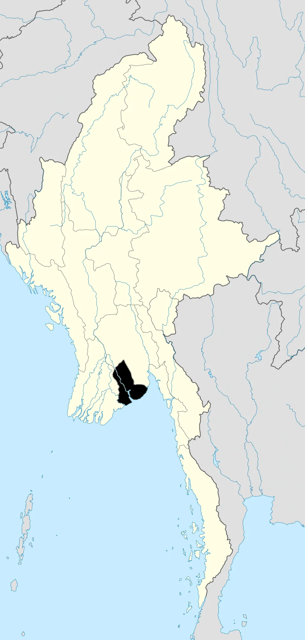 Map showing Yangon Region in Burma