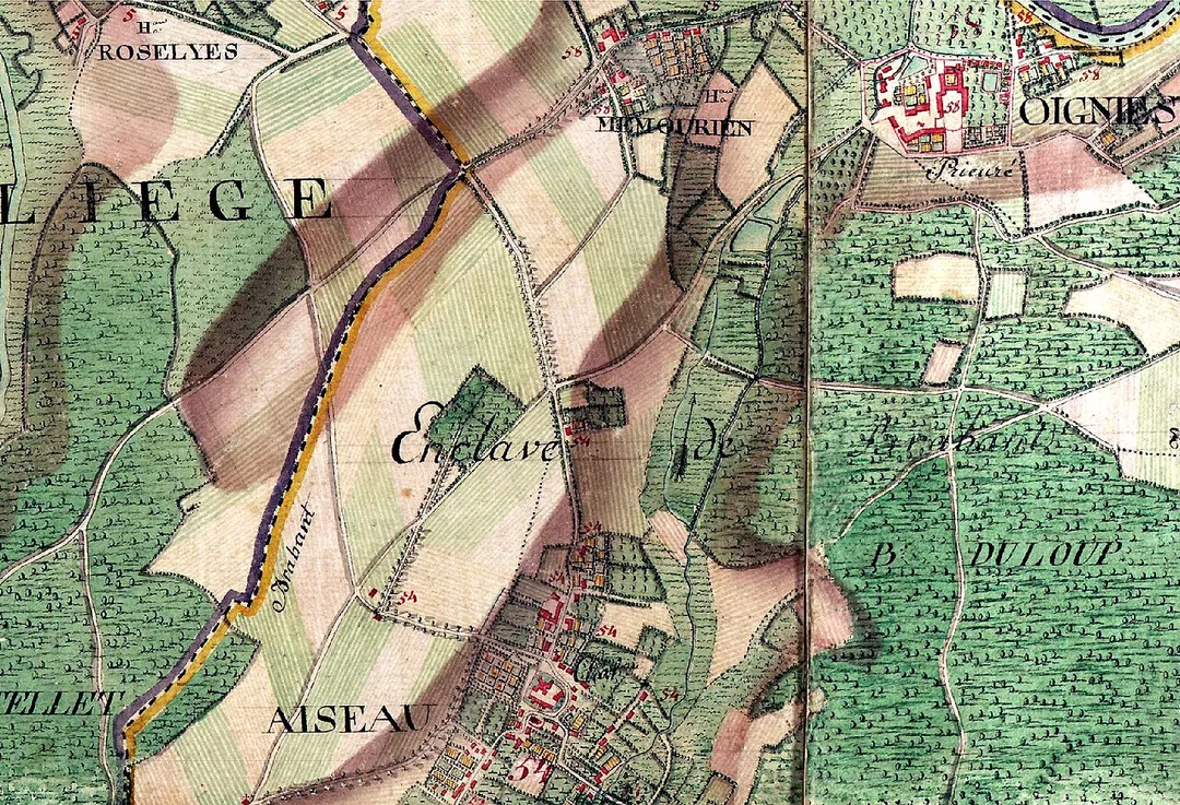 Aiseau,Menonry,Oignies,Roselies, carte éditée en 1777