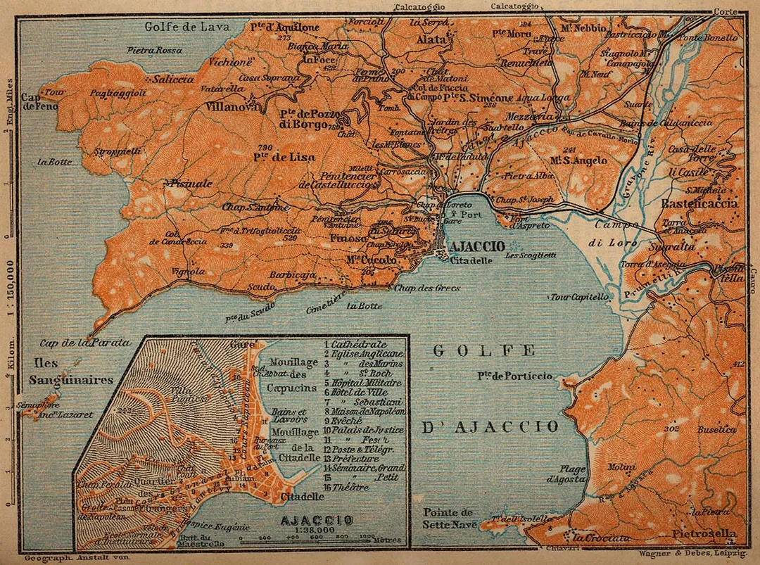 Map of France. 1914. Ajaccio.