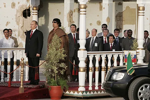 TRIPOLI. At the official greeting ceremony between the President of Russia and leader of the Libyan Revolution Muammar Gaddafi.