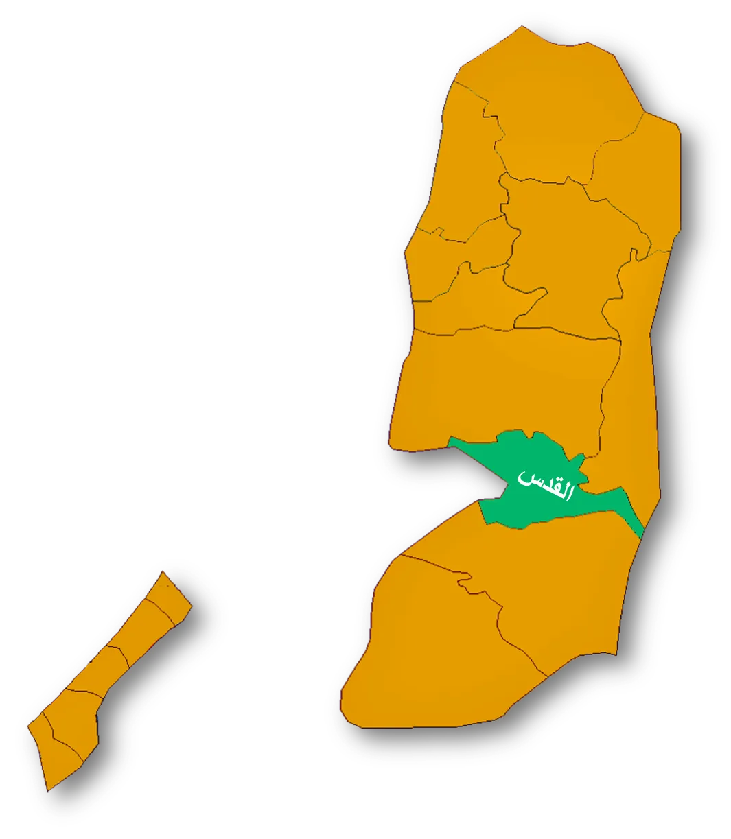 Map of the Palestinian Authorities showing the Governate of Jerusalem