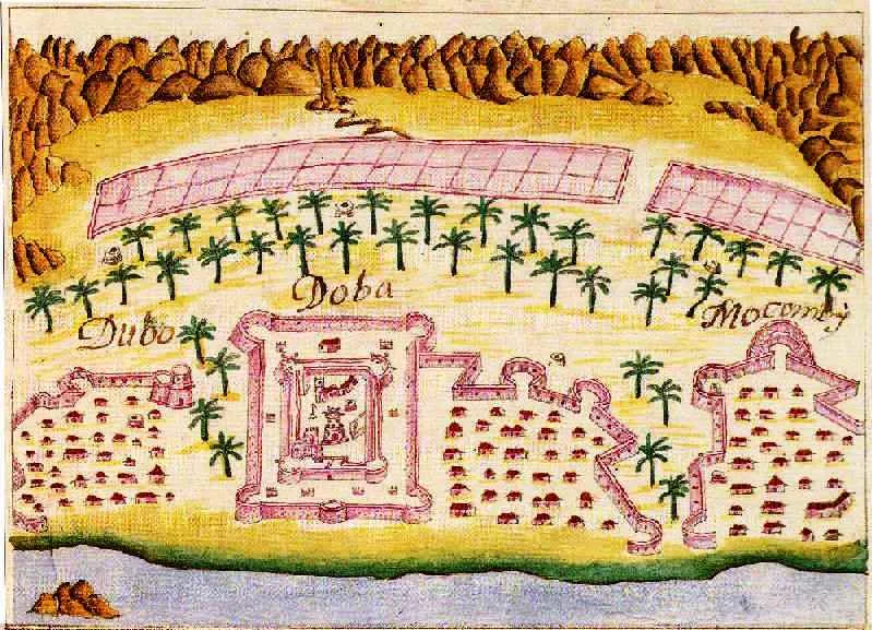 Doba Fort, Sultanate of Oman. In: RUBIM, Nuno Varela; CARITA, Rui. "The Plantaforma Lyvro das Fortalezas da Índia, in the Fortress of S. Julião da Barra, with 22 anonymous plants (I Manuel Godinho de Erédia, around 1620), and 55 anonymous plants (II around 1640)" .