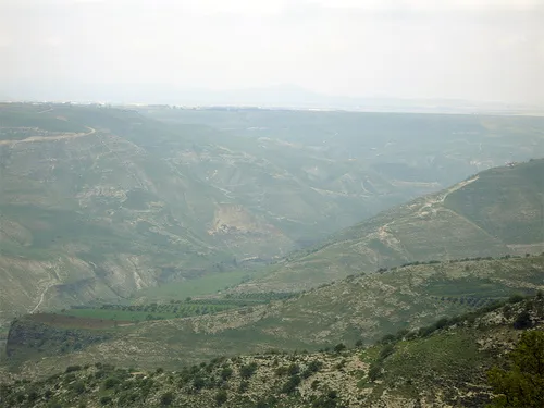 Across the ravines lies the battlefield of Yarmouk, a picture taken 8 miles from battlefield, from Jordan.