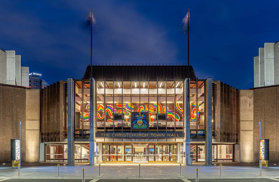 Christchurch Town Hall of the Performing Arts during the blue hour, Christchurch, New Zealand