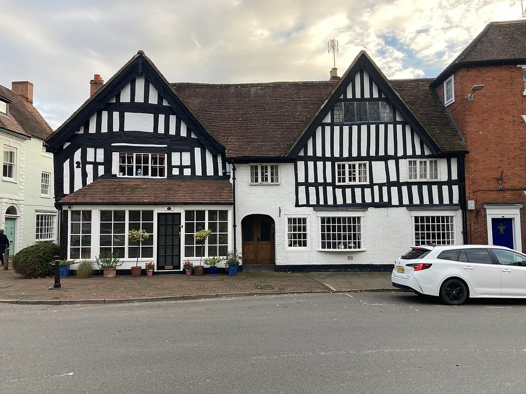 Old houses on the corner of Church Street and Malt Mill Lane. Fine examples of half timbered construction.