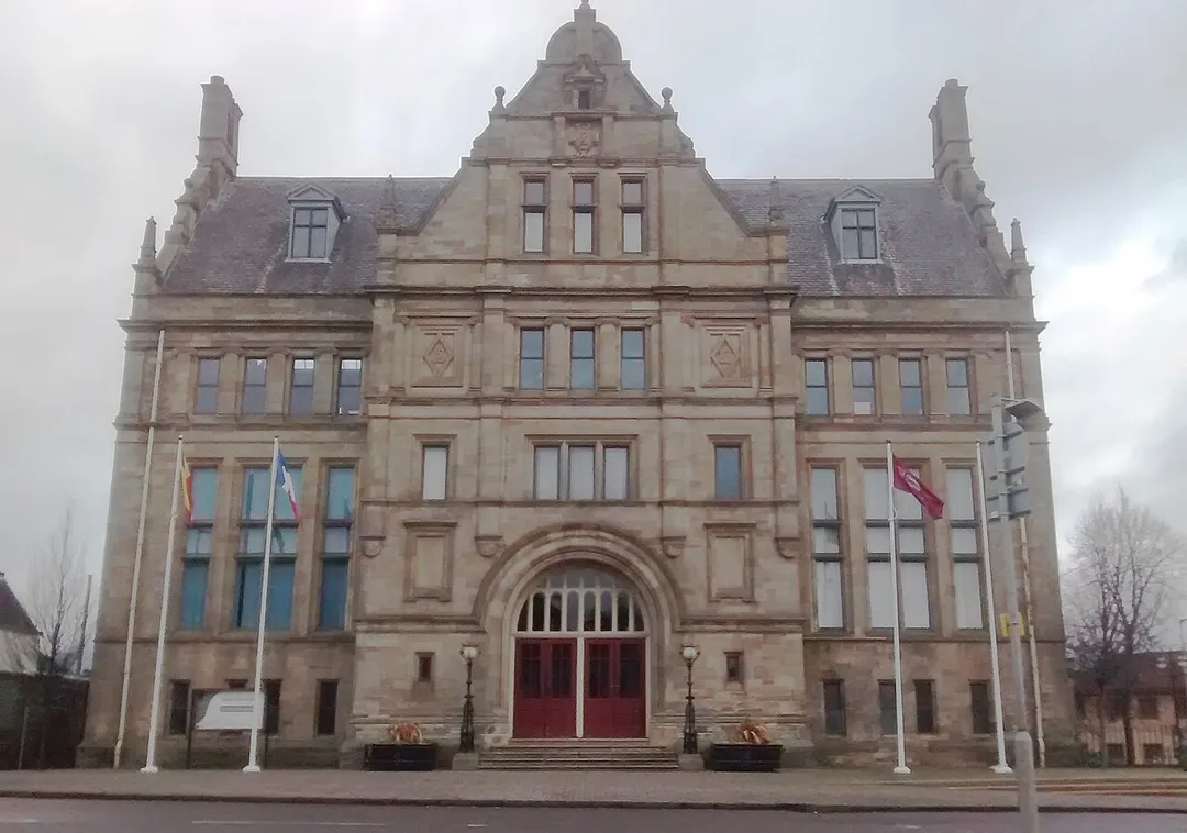 Town Hall building at Marshill, Alloa.
Designed by Waterhouse, 1888.

Listed building since 1972.