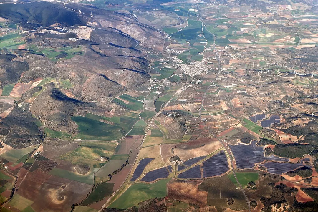 Aerial view of Almargen and the surrounding countryside, in the south of Spain.