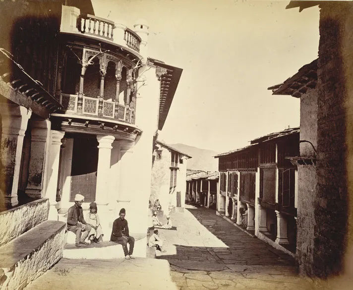 'Almora Bazaar', the main market of Almora city, Uttarakhand. c1860.