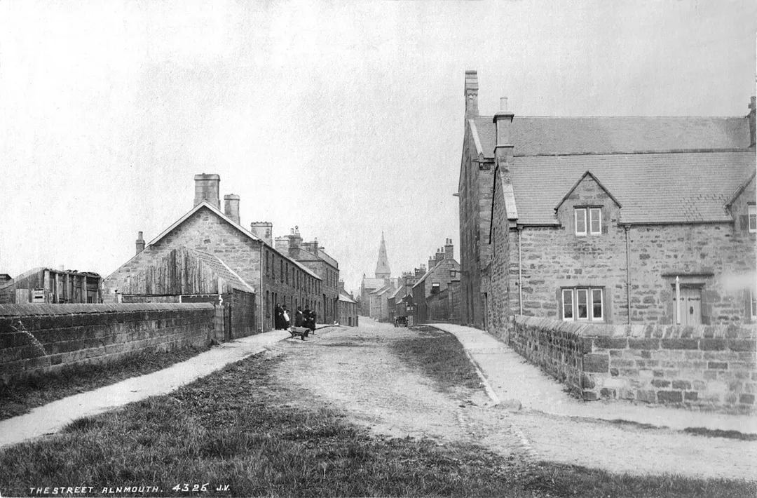 Northumberland Street in Alnmouth, Northumberland, England. One of three photographs on albumen paper, quite pale, processed for clarity.