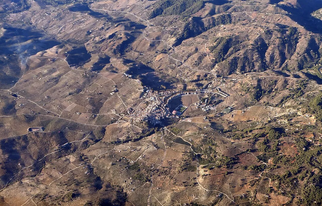 An aerial view of Alozaina, in Andalusia, Spain.