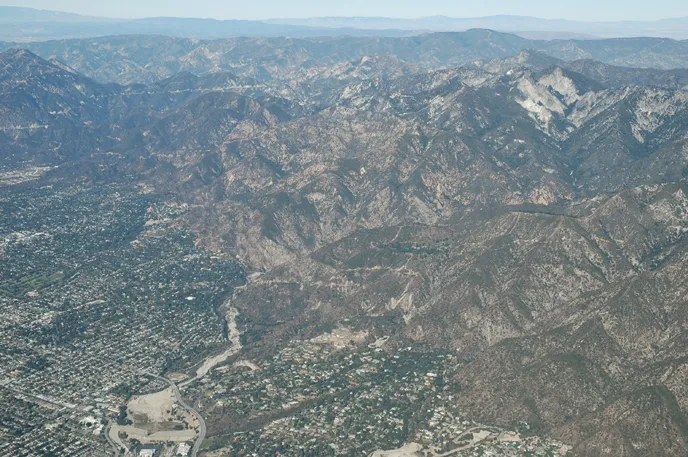 Eaton Canyon, reservoir and wash from the air