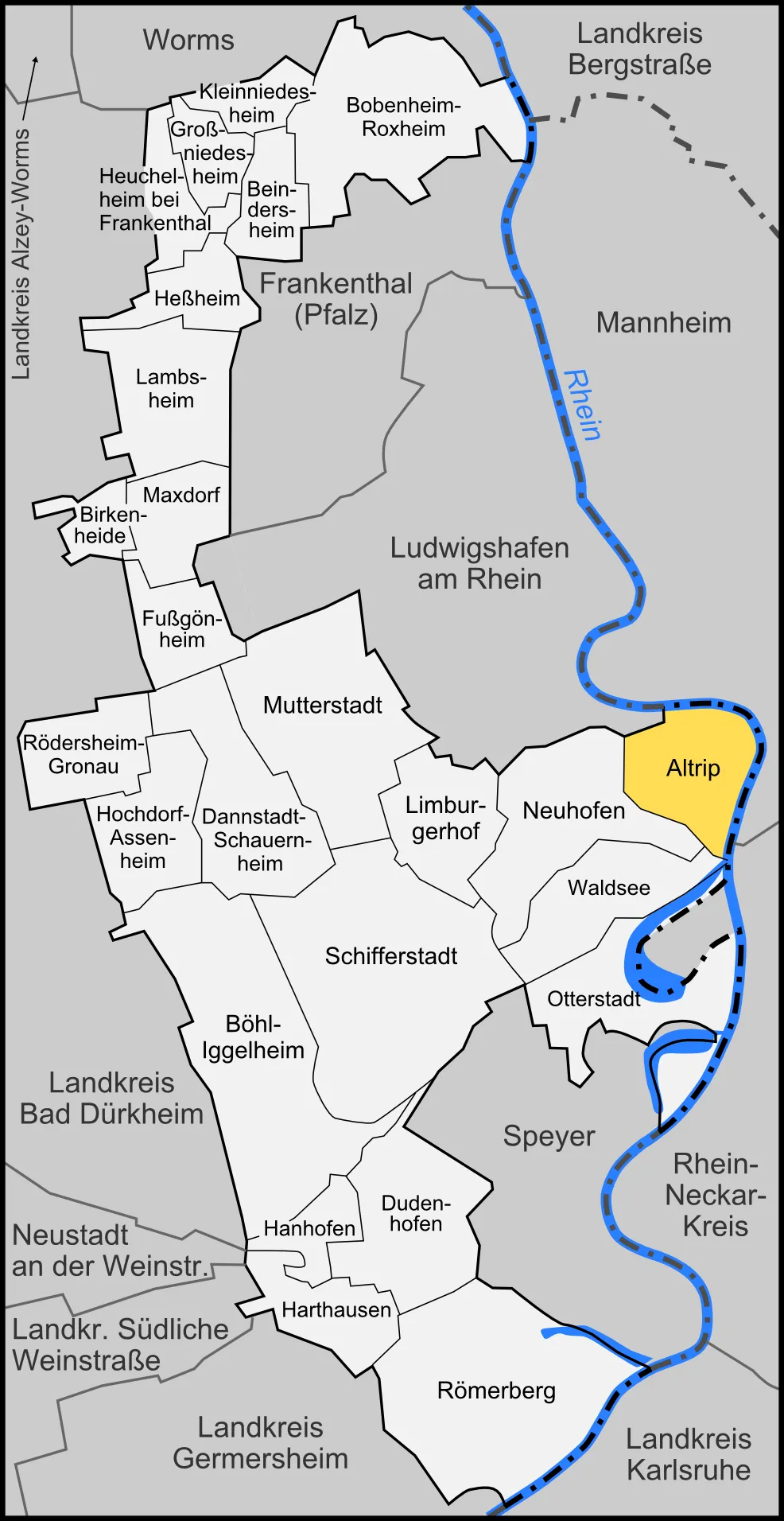 Karte der Gemeinde Altrip im Rhein-Pfalz-Kreis