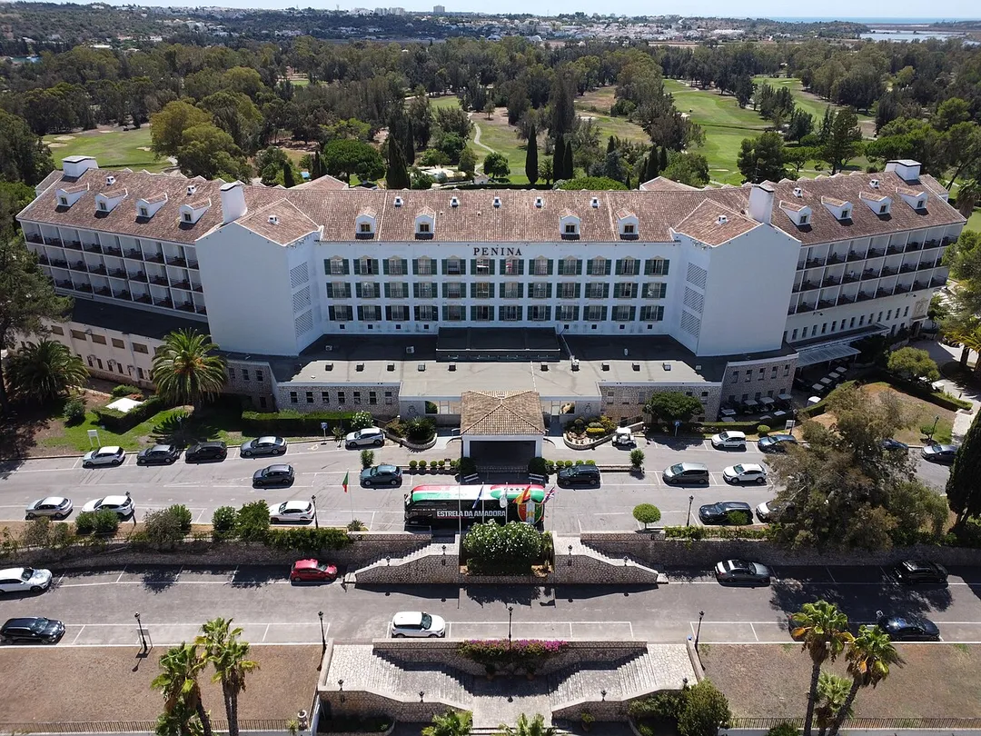 Aerial view of Penina Hotel in Alvor, Portimão, Algarve - Portugal.
