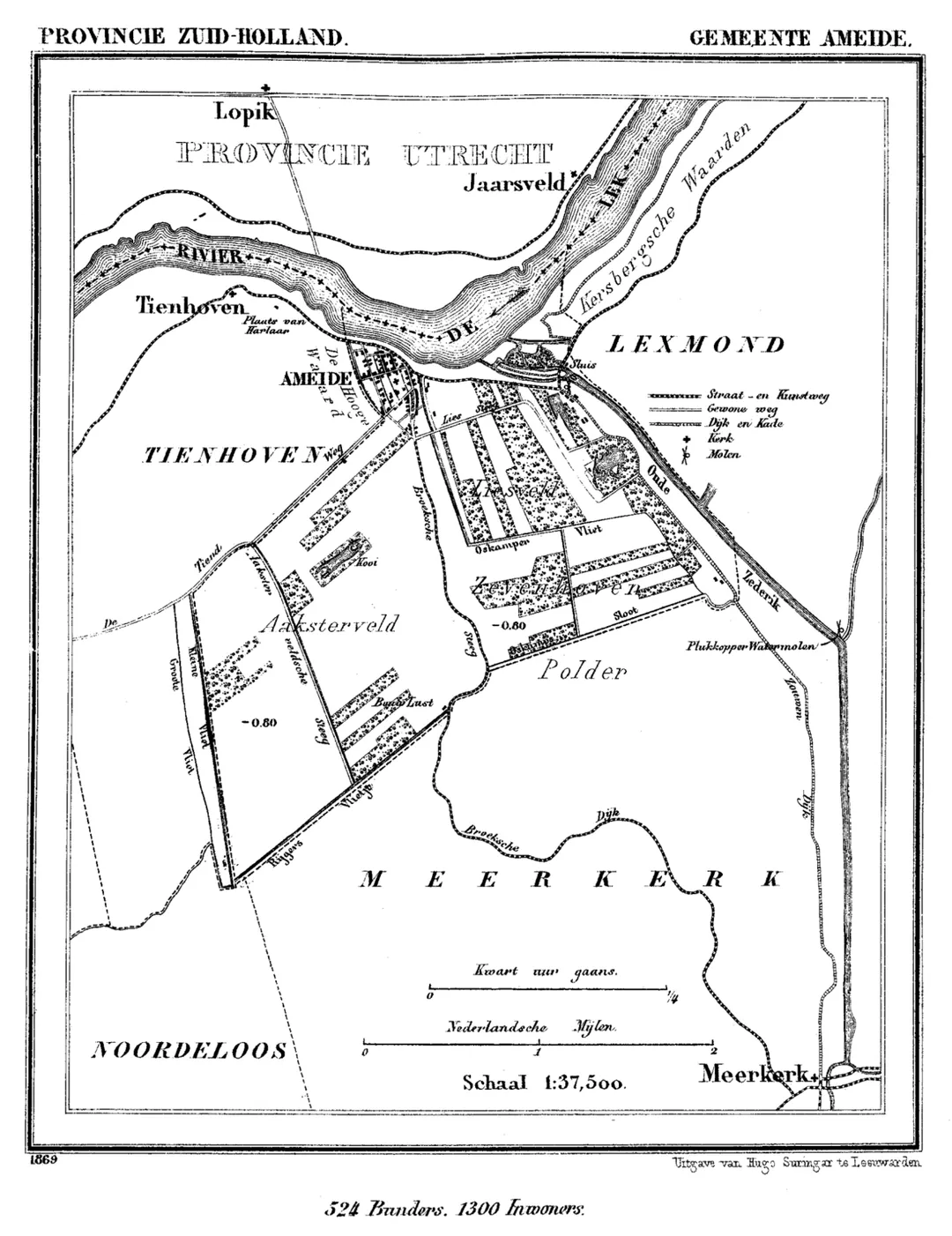 Historic map of Ameide (now part of municipality Zederik), South Holland, the Netherlands
