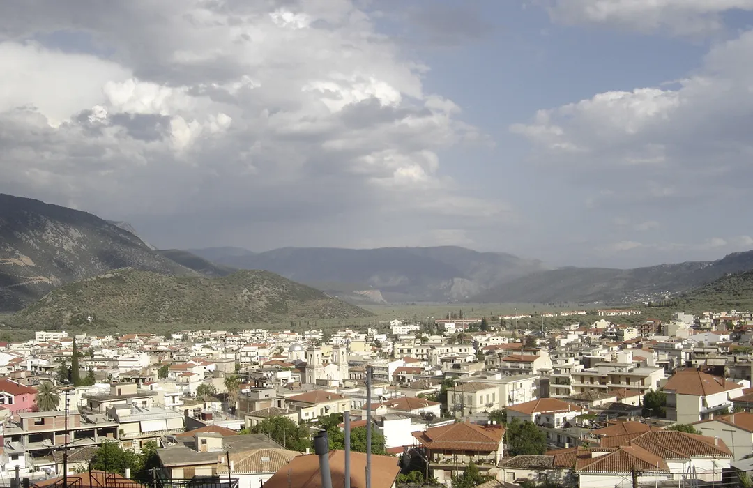 View of the city of Amfissa in Phocis, Greece