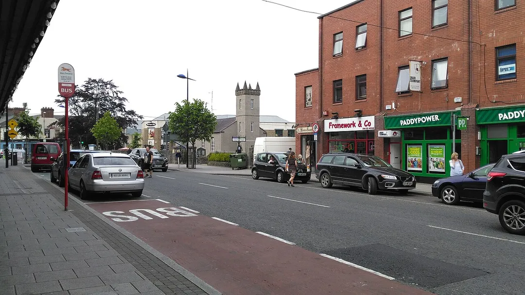 View of the Church restuarant and Harbour Place Shopping Centre on Castle Street, one of Mullingar's 'high streets'