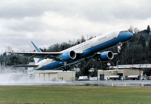 A C-32, a specially configured version of the Boeing 757-200 commercial intercontinental airliner, takes off here. (89th Airlift Wing)