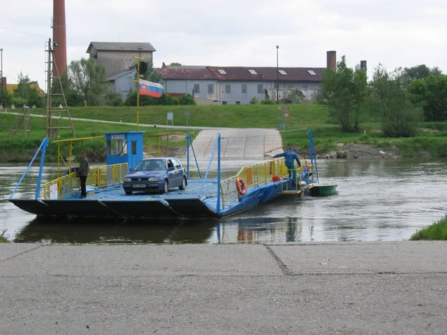 International border between Austria and Slovakia - ferry over the River Morava. Angern an der March, Lower Austria.