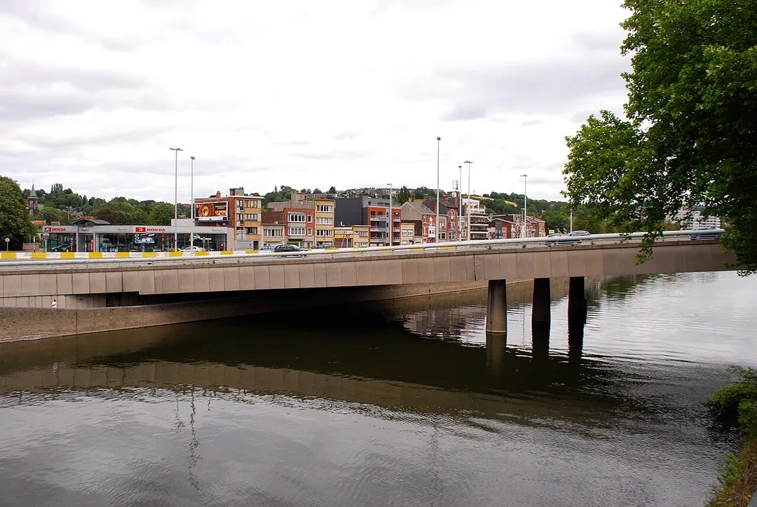 Le pont des Grosses Battes, sur l'Ourthe à Liège avec vue sur Grivegnée et Chênée
