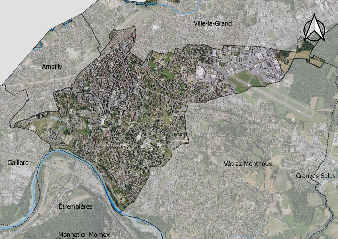 Carte orthophotographique de la commune de Annemasse dans le département de la Haute-Savoie (France)