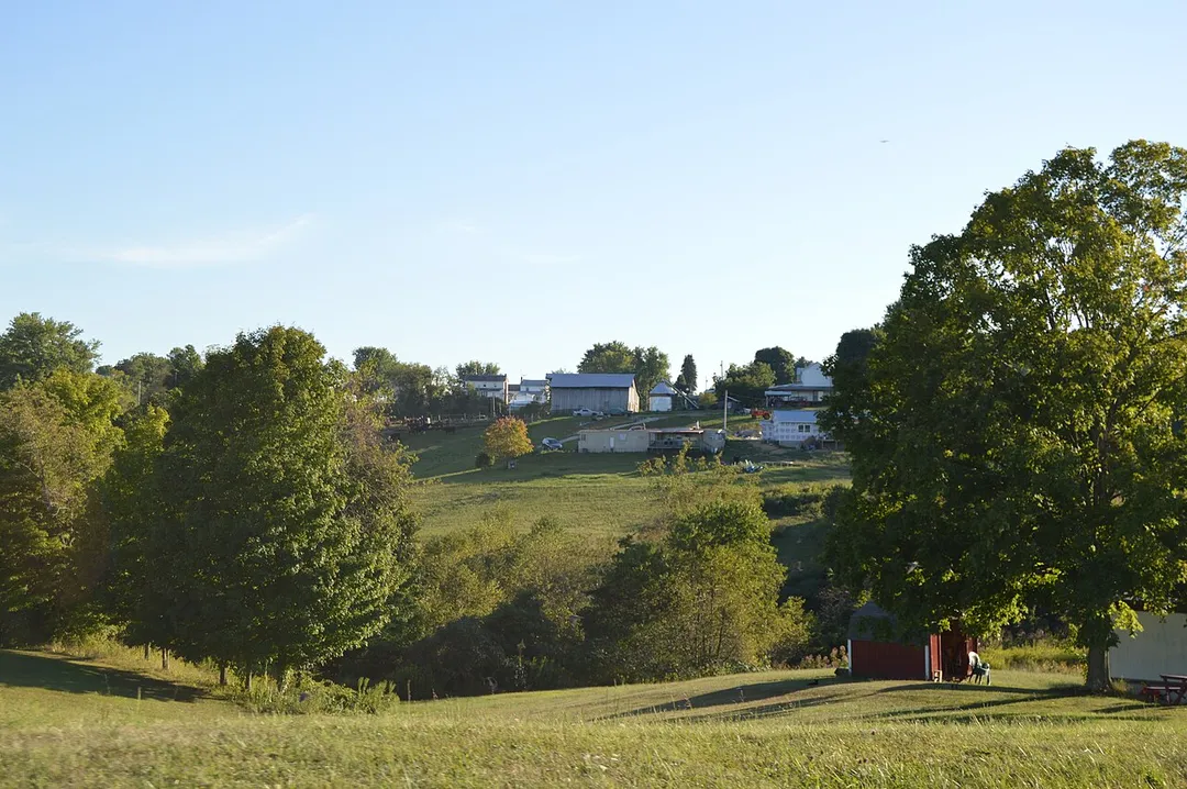 Overview of Antioch, Ohio, United States, seen from a hill on Union Road to the north.