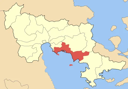 Locator map of Asinis municipality (Δήμος Άσίνης) at Argolida perfecture, Greece.