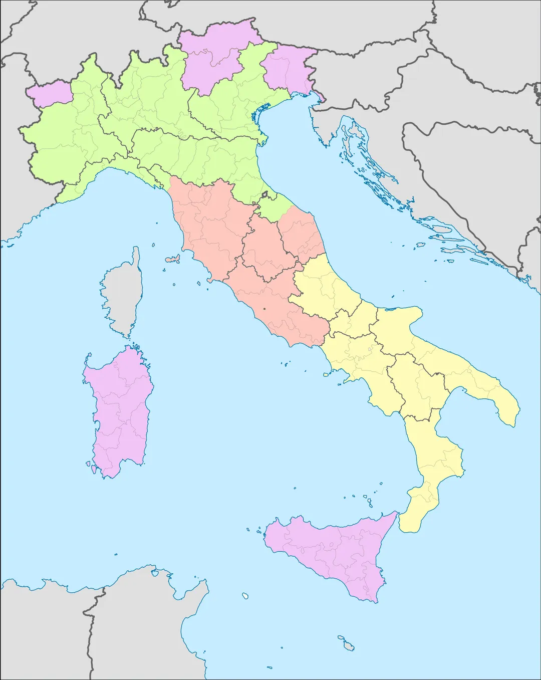 Hypothesis of the new structure of the Italian Union provided for by the Assago Decalogue
  Federal republic of North
  Federal republic of Etruria
  Federal republic of South
  Autonomous regions with special statute