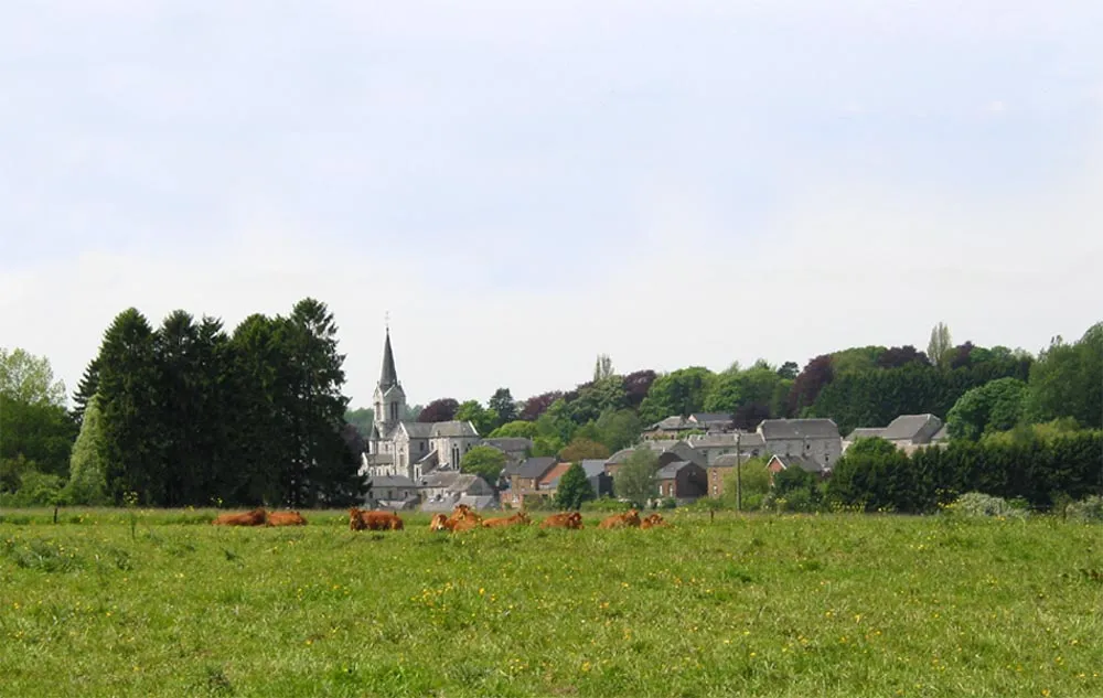 the village and the St. Martin church (1880), Assesse, Belgium