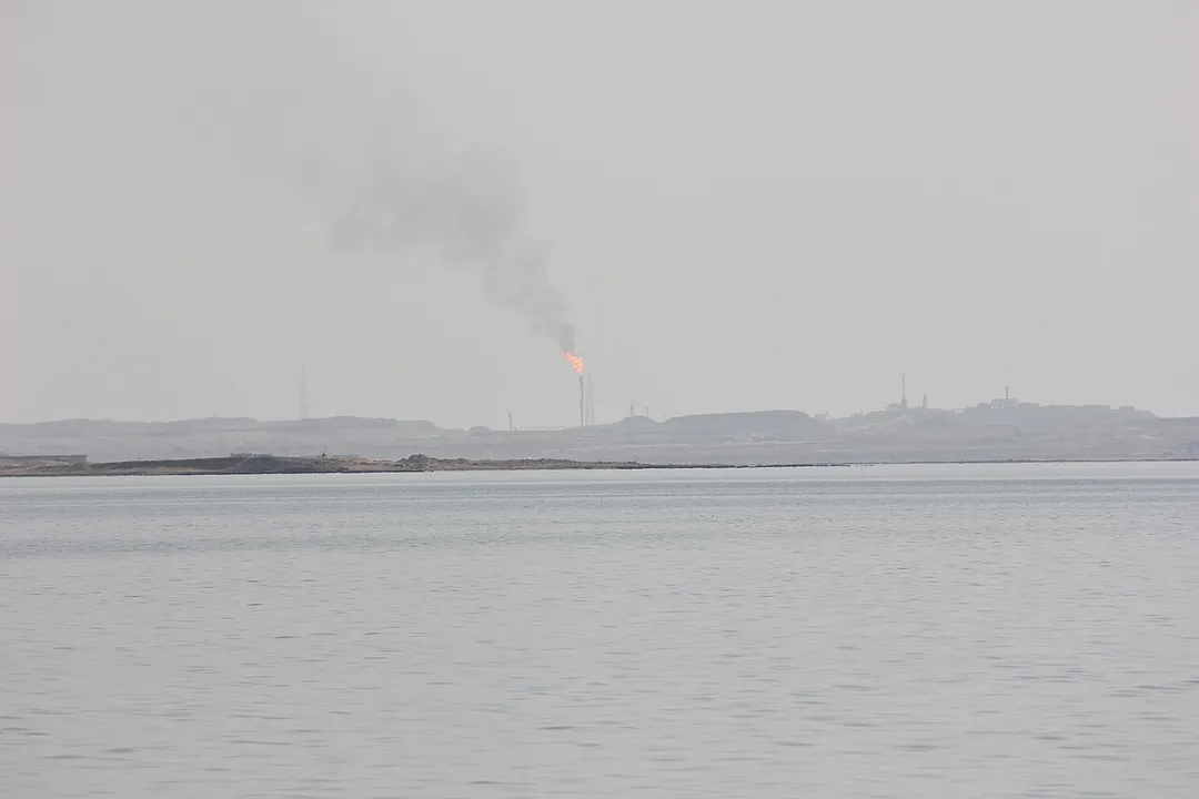 Far view of Dukhan oil facilities in western Qatar.