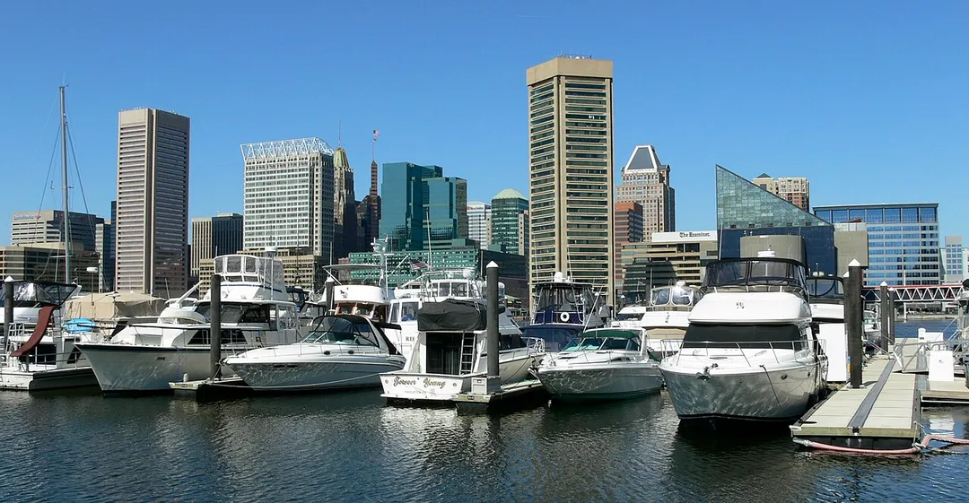 A shot of Baltimore from the southeast corner of the Inner Harbor right by The Rusty Scupper.