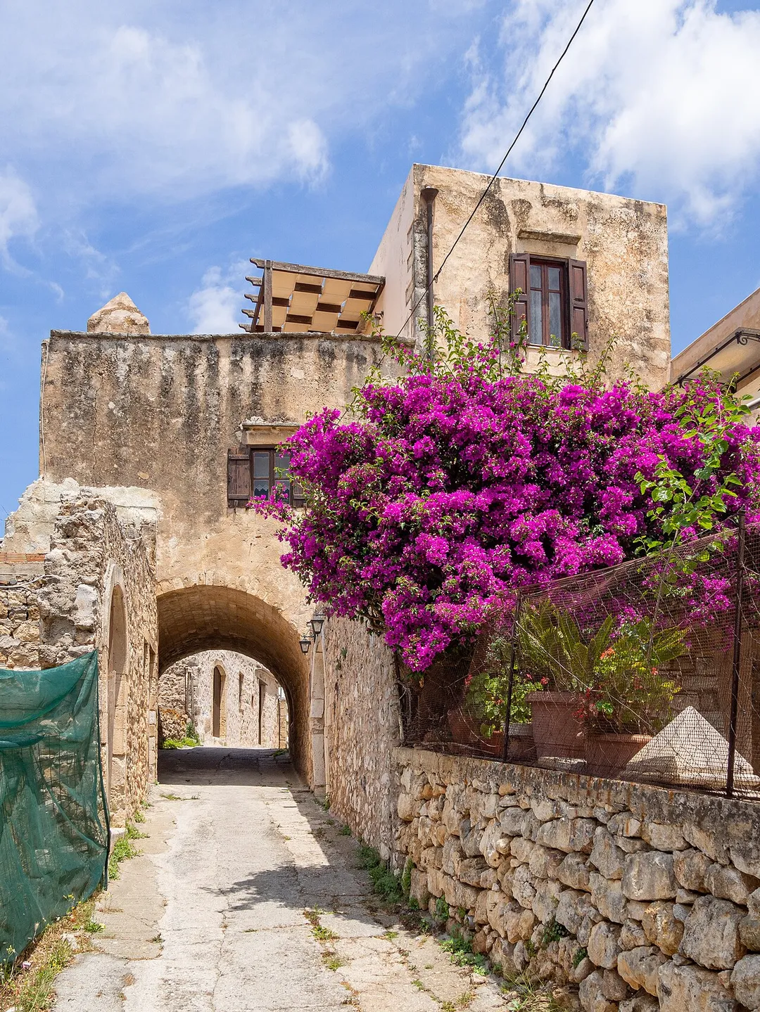 A charasteristic house with archway in Atsipopoulo, Rethymno, Crete.
