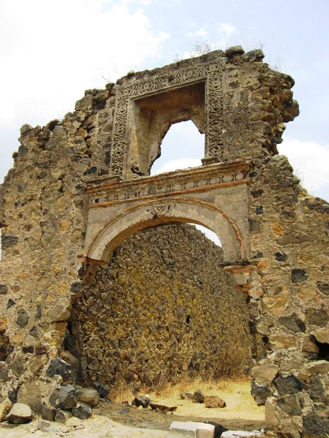 Entrance to the remains of the old Franciscan monastery in Ayapango, Mexico State, Mexico