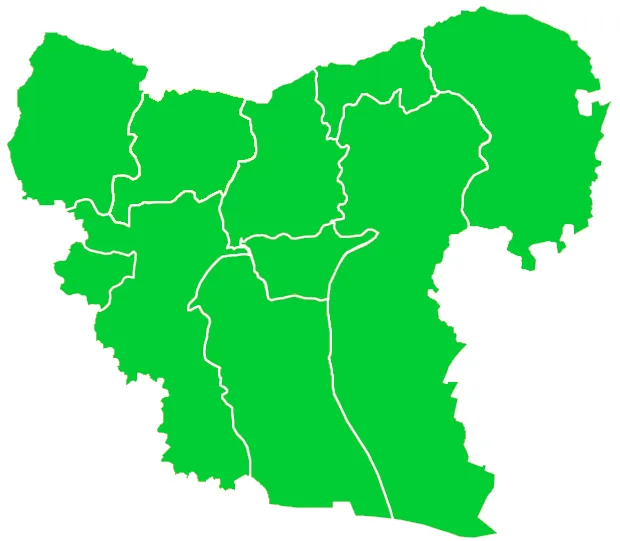 Blank map of Districts of the Governorate of Aleppo, northern Syria.