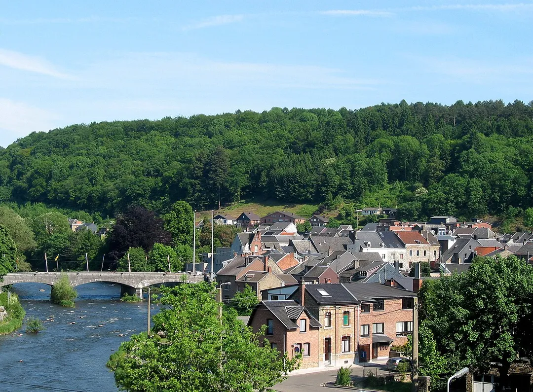Aywaille  (Belgium), the bridge on the Amblève river and the city.