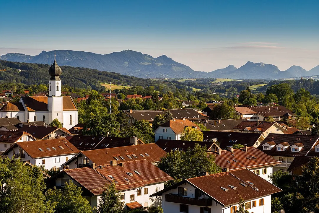 In this picture you can see Bad Endorf townscape with alpine panorama.