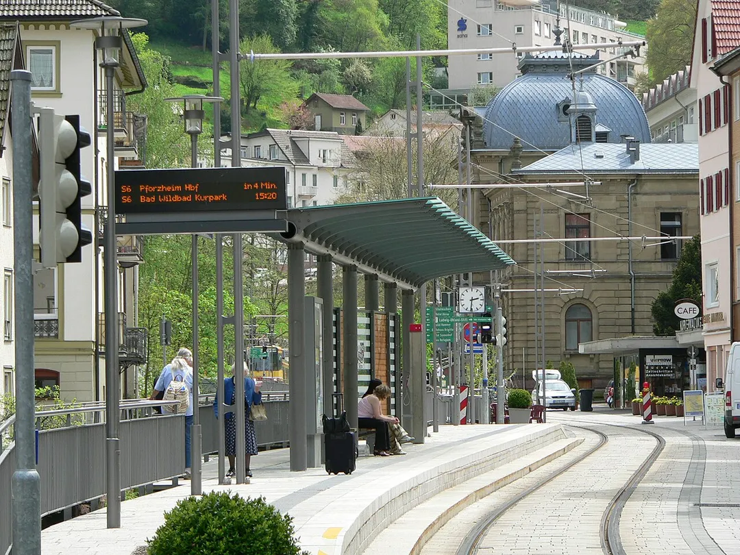Enztalbahn, a railway line from Pforzheim to Bad Wildbad, Germany. Station Bad Wildbad Uhlandplatz/Sommerbergbahn
