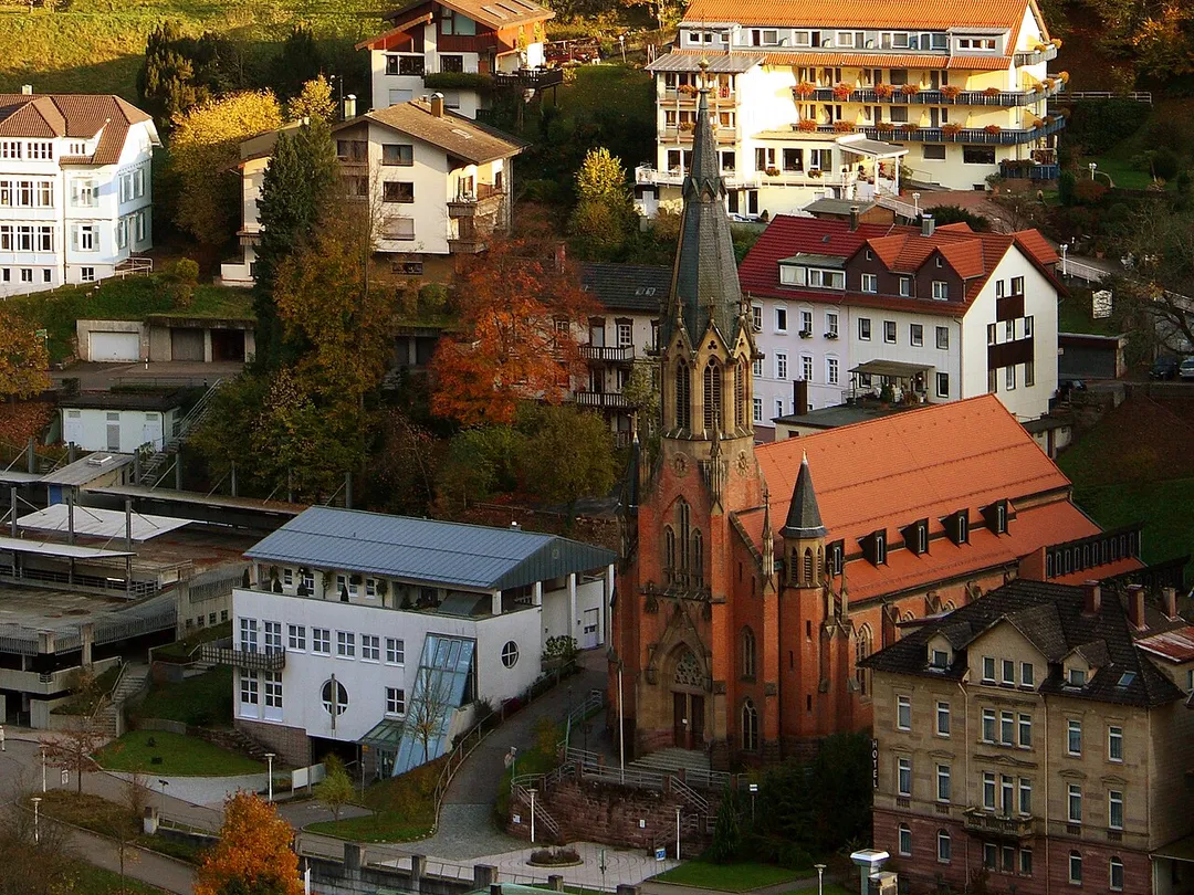 The catholic church in Bad Wildbad seen from the "Panoramaweg". Schwarzwald, Germany