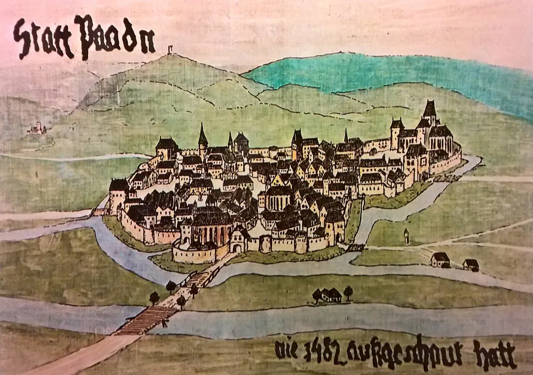 Zeitgenössische Darstellung der Stadt Baden im Jahr 1482