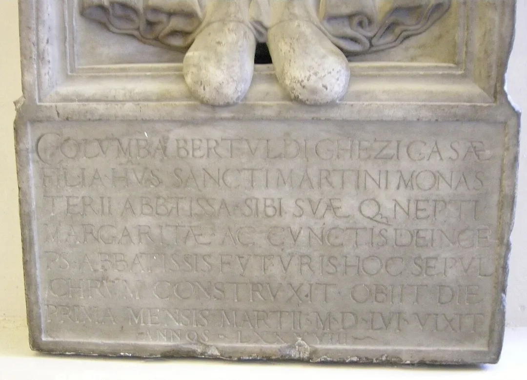 Epigrafe di Colomba di Bertoldo Ghezzi della Casa, badessa di san martino alla scala