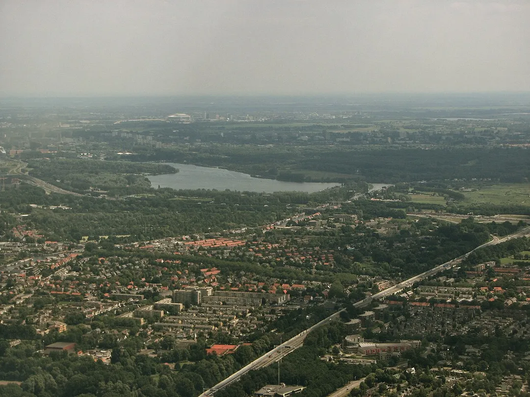 Aerial view of Badhoevedorp, The Netherlands, taken from the northwest