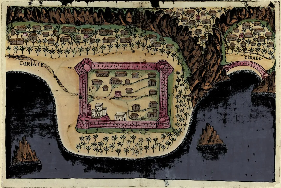 Portuguese Fortress of Qurayyat ( Curiate) .Livro das plantas de todas as fortalezas, cidades e povoaçoens do Estado da India Oriental / António Bocarro [1635]