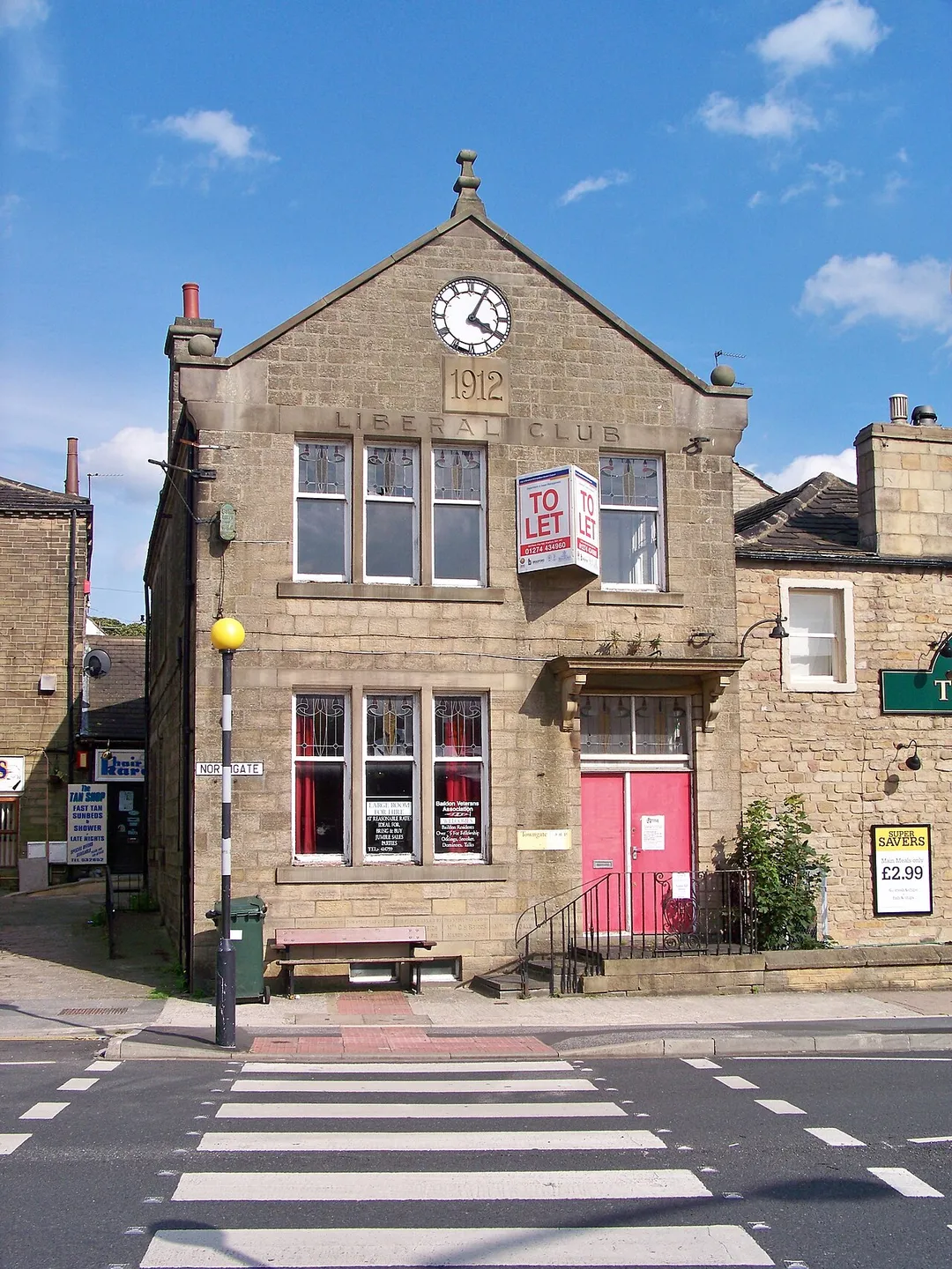 Baildon Liberal Club buildings (to let at the time of taking) in Baildon, West Yorkshire.  The photograph was taken on the afternoon of Saturday the 22nd August 2009.