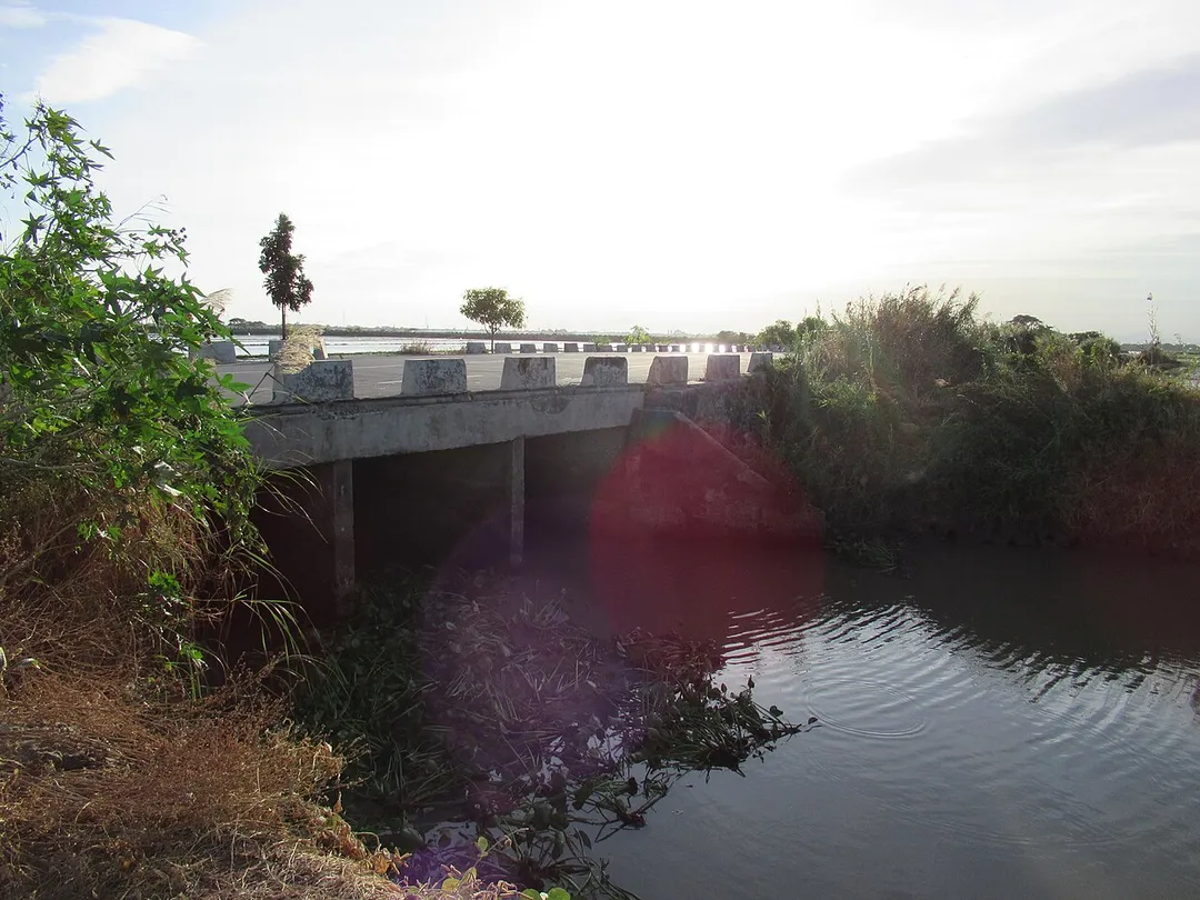Apalit Bypass Road (Tabuyuc) from Apalit Bypass Road (Cansinala-Tabuyuc) are parts of Apalit Bypass Road - a newly opened (October 18, 2021, though partially)  4-lane, 3.326-kilometer bypass road that runs along barangays Balucuc (Nuestra Señora de la Divina Pastora), Cansinala (Nuestra Señora del Rosario) and Tabuyuc (Santo Rosario),  Apalit (it has sharp curves and surrounded by paddy fields in Barangays Balucuc, Cansinala and Tabuyuc). Featuring is the Cansinala-Balucuc-Tabuyuc overhead bridges - 2 overhead bridges or flyover (ō′vər-păs′), a passage, roadway, or bridge that crosses above another overhead roadway; an irrigation creek passes along the Welcome-border arch of Barangay Cansinala in Barangays Balucuc and Tabuyoc.