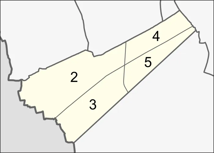 Map of the district (khet) of Bang Bon, Bangkok, Thailand, with the subdistricts (khwaeng) numbered.
2. Bang Bon Nuea3. Bang Bon Tai4. Khlong Bang Phran5. Khlong Bang Bon

Missing numbers are subdistricts now abolished.