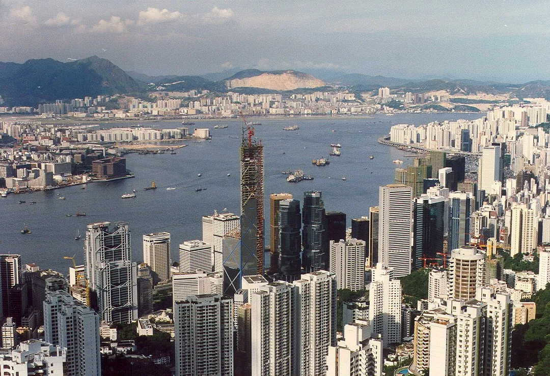 The BOCHK Bank of China Building under construction viewed from the Peak