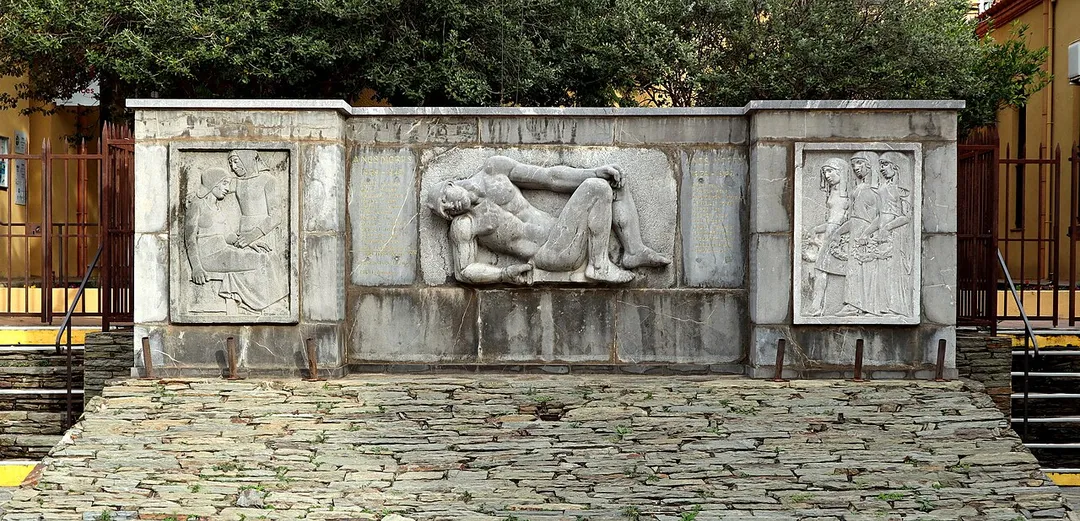 War memorial (stone) by Aristide Maillol in Banyuls-sur-Mer, France.There are two versions of this monument, one of stone in the town center and one of bronze on the cliffs west of Banyuls port.