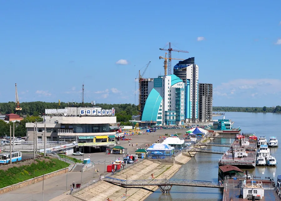 The river port of the Barnaul city (Russia), on the Ob River.